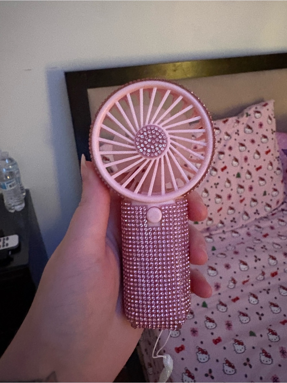 Pink Rhinestone Handheld Mini Fan